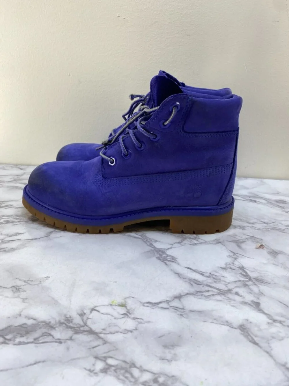 Timberland Boy's Kids Blue Suede Leather Lace Up Boots SZ 2